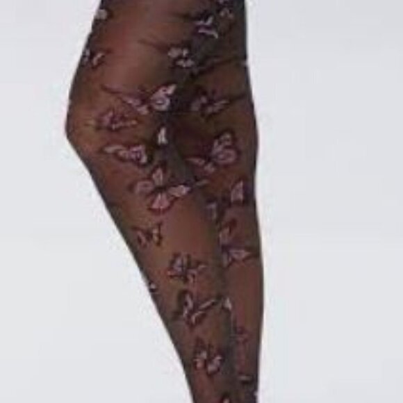 PRETTY Urban Outfitters Pink Butterfly Tights Sheer Women's M/L BNWT - Picture 1 of 4